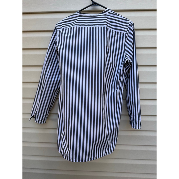 Everlane Black White Stripe Split Neck Popover Tunic Top Sz 10 100% Cotton - Picture 4 of 7